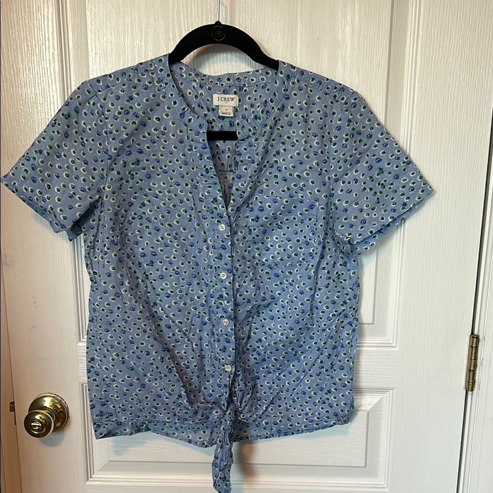 J.Crew blue floral tie-front button down sz S